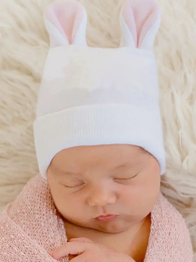 Pink Bunny Ears Newborn Hospital Hat - Doodlebug's Children's Boutique