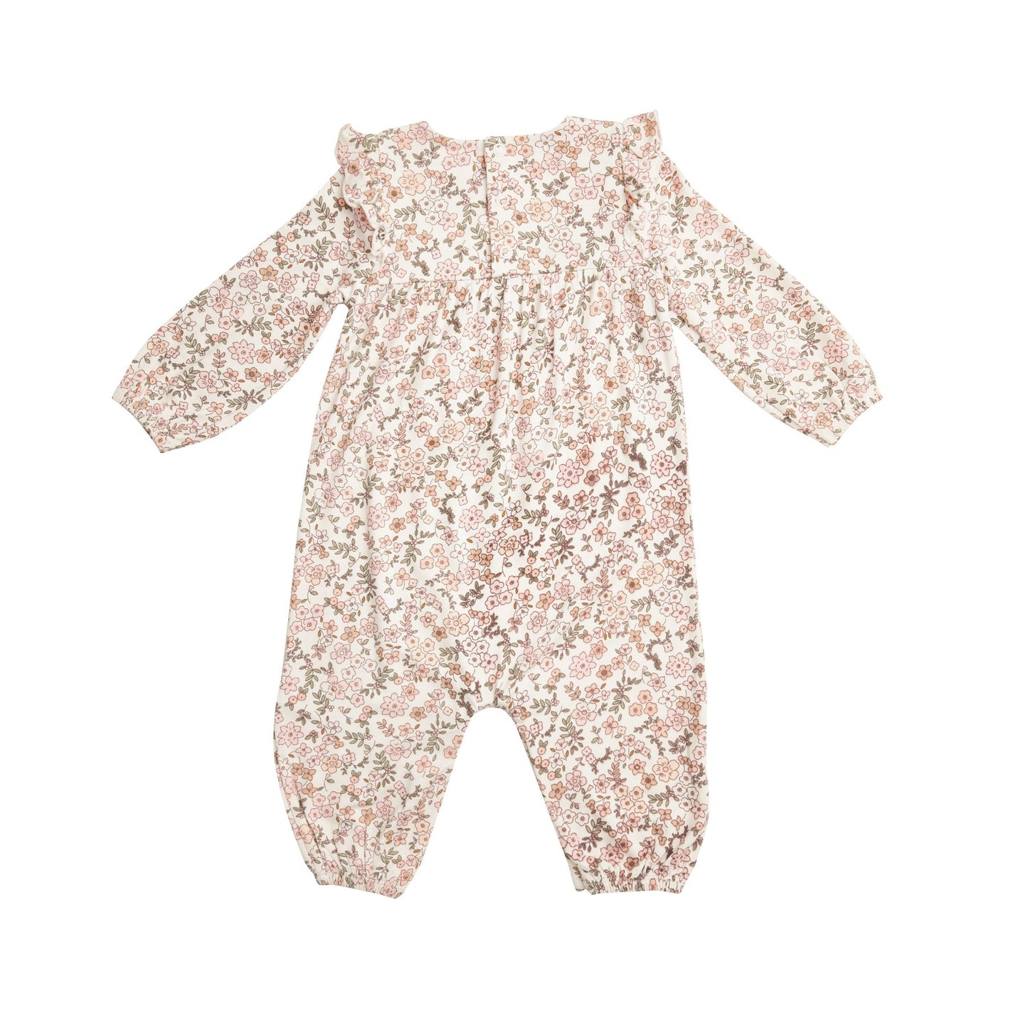 Ruffle Shoulder Romper in Vintage Calico - Doodlebug's Children's Boutique