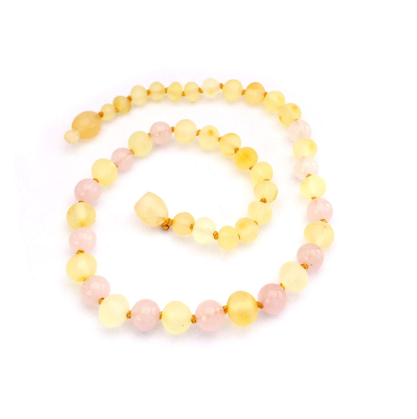 Baltic Amber Teething Necklace Raw Lemon & Rose Quartz - Doodlebug's Children's Boutique