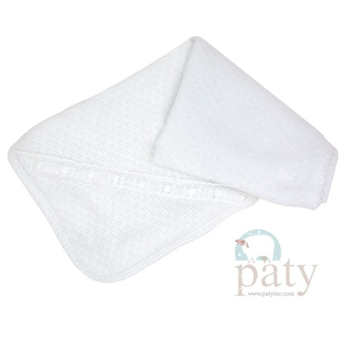 White with Eyelet Lace Swaddle Blanket - Doodlebug's Children's Boutique