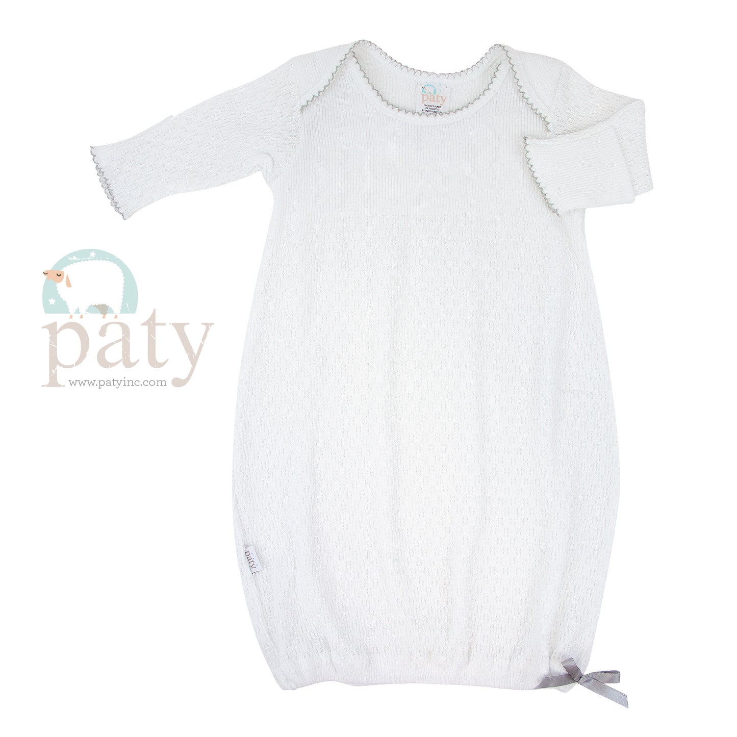 White Gown with Grey Trim - Doodlebug's Children's Boutique