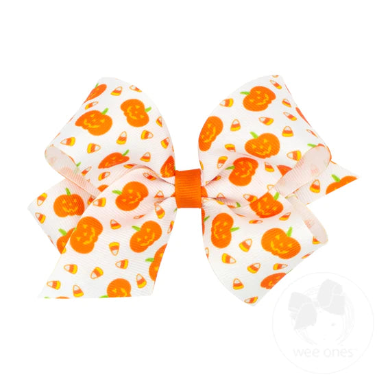 Jack-O-Lantern Print Medium Bow - Doodlebug's Children's Boutique