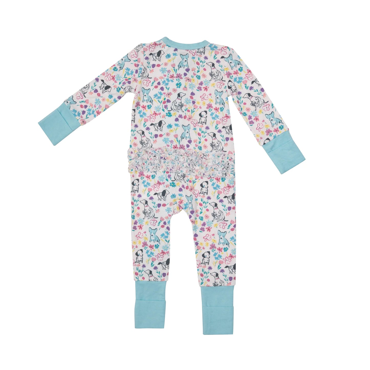 2 Way Ruffle Back Zipper Romper in Dog and Floral - Doodlebug's Children's Boutique