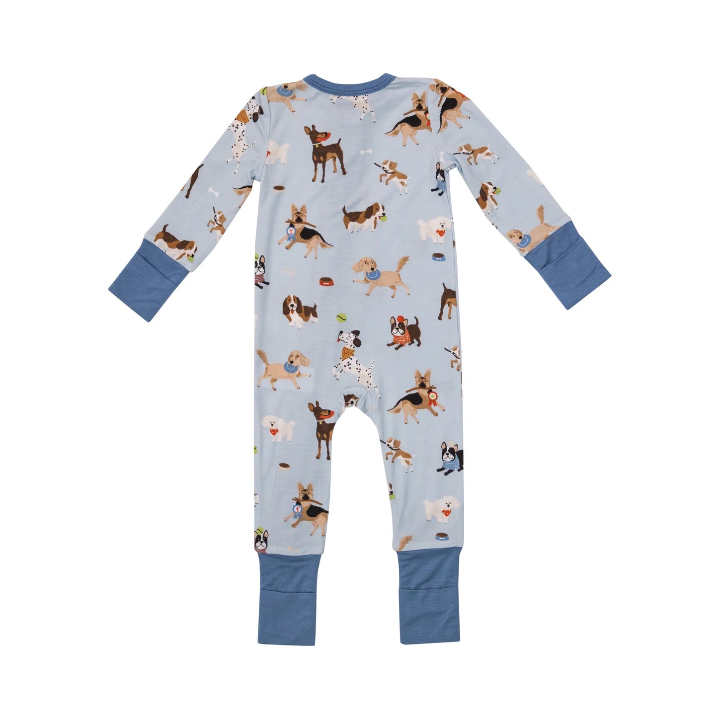 2 Way Zipper Romper in Doggy Daycare Blue - Doodlebug's Children's Boutique