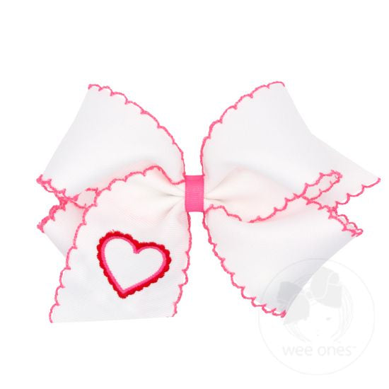 King Moonstitch Bow with Embroidered Heart in White - Doodlebug's Children's Boutique