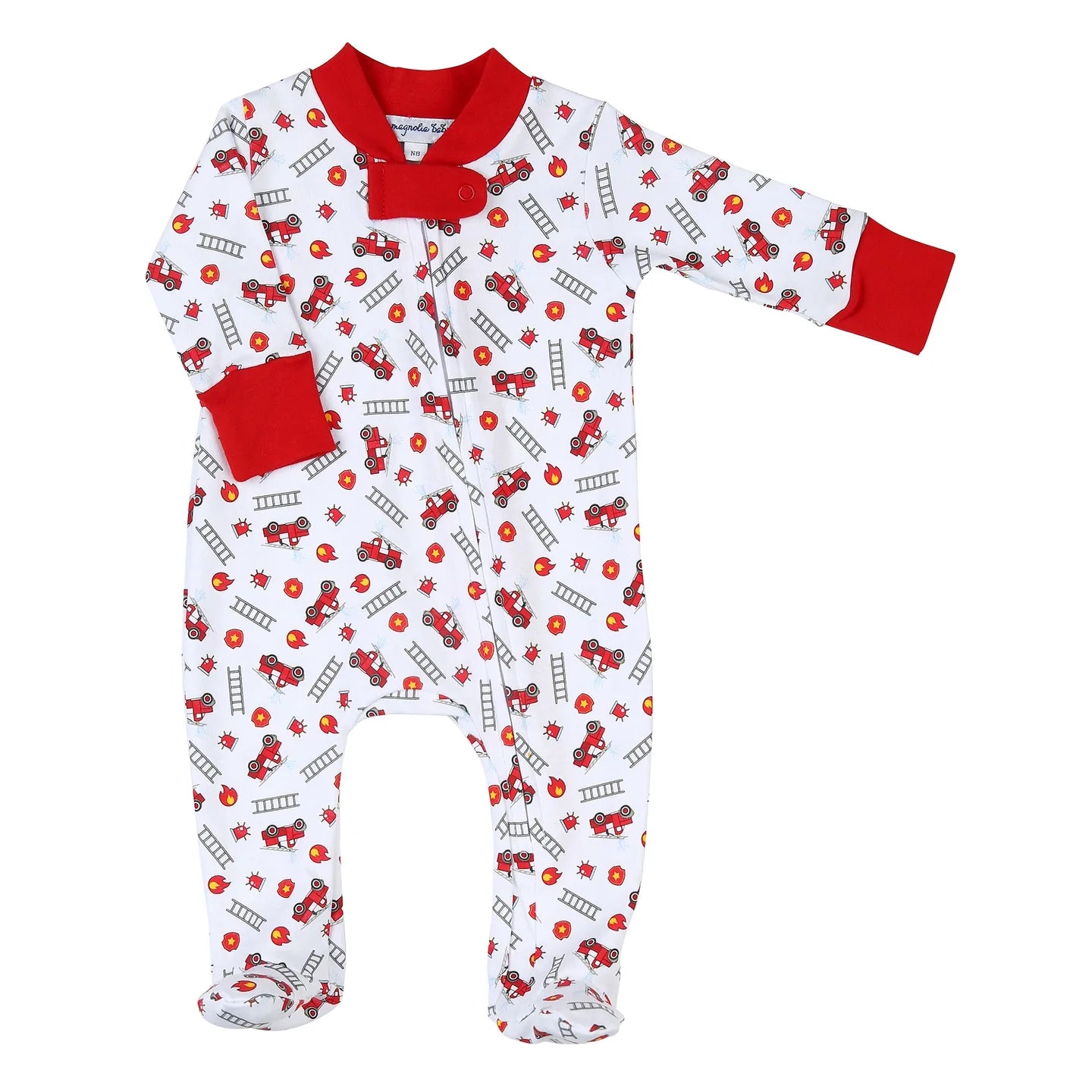Sound the Alarm Printed Zipped Footie 9 months - Doodlebug's Children's Boutique