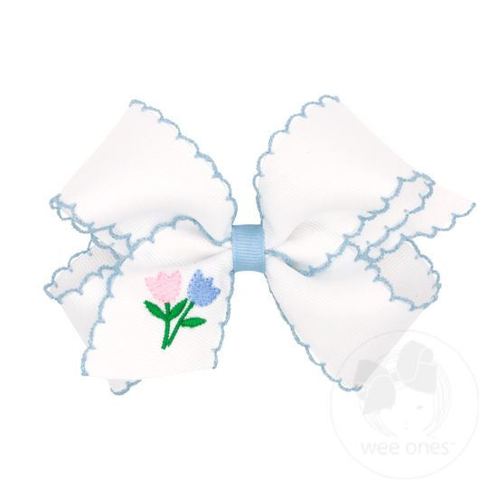 Medium Tulip Grosgrain Bow with Moonstitch Edge - Doodlebug's Children's Boutique