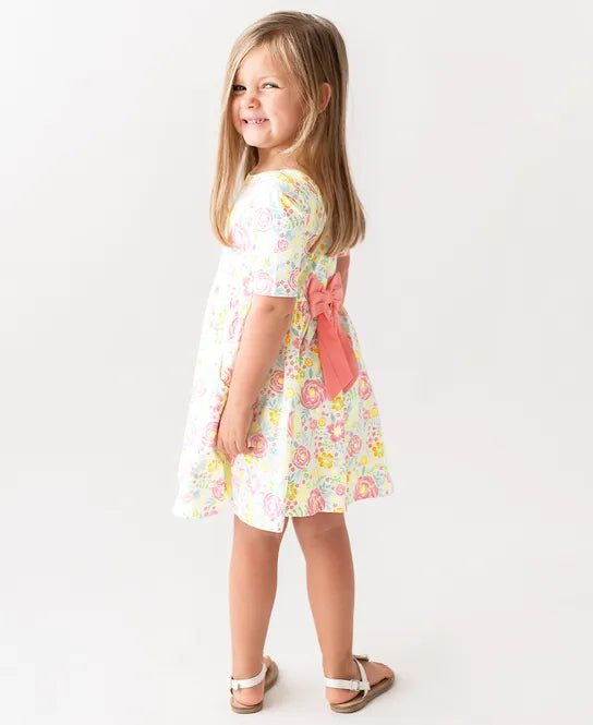 Short Sleeve Knit Twirl Dress in Pretty in Peony - Doodlebug's Children's Boutique