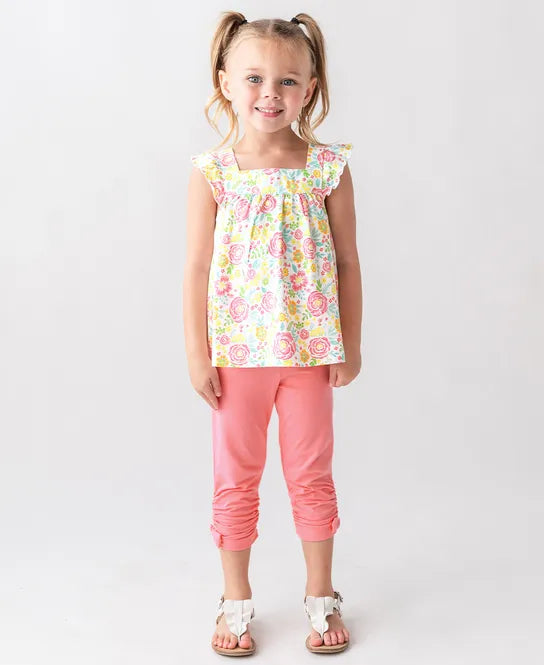 Square Neck Flutter Tank Knit in Pretty in Peony - Doodlebug's Children's Boutique