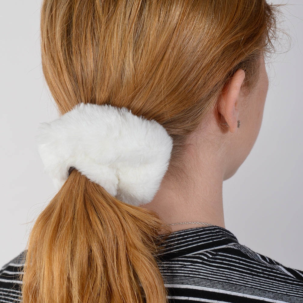 White Fuzzy Scrunchie - Doodlebug's Children's Boutique