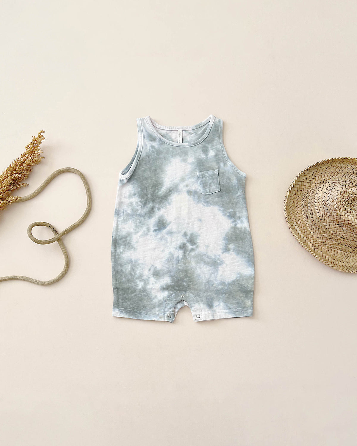 Sleeveless Romper in Aqua Tie Dye - Doodlebug's Children's Boutique