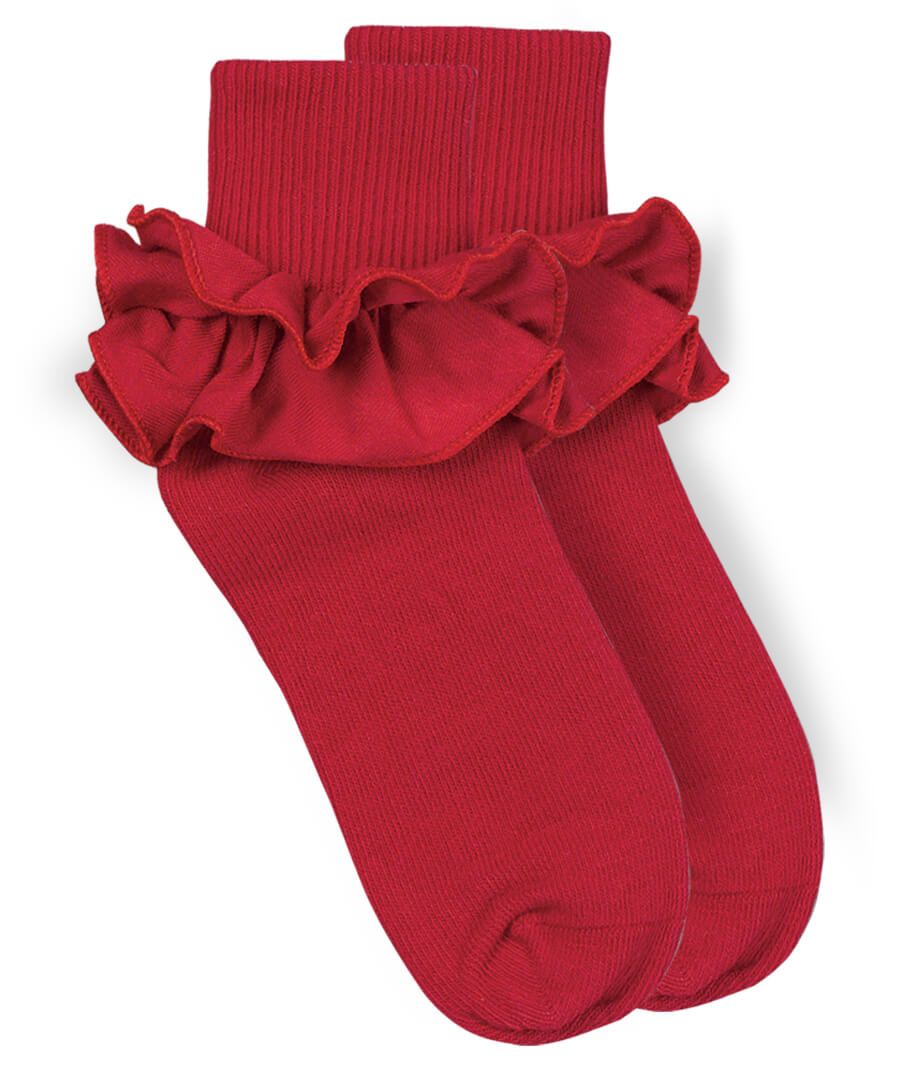 Misty Ruffle Turn Cuff Sock in Red - Doodlebug's Children's Boutique