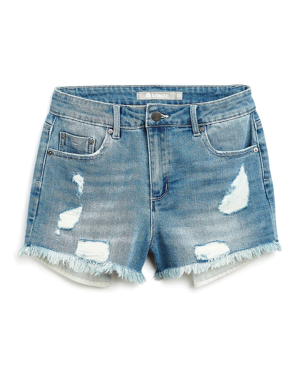 High Waist Weekender Distressed Fray Short in Dodger Blue - Doodlebug's Children's Boutique