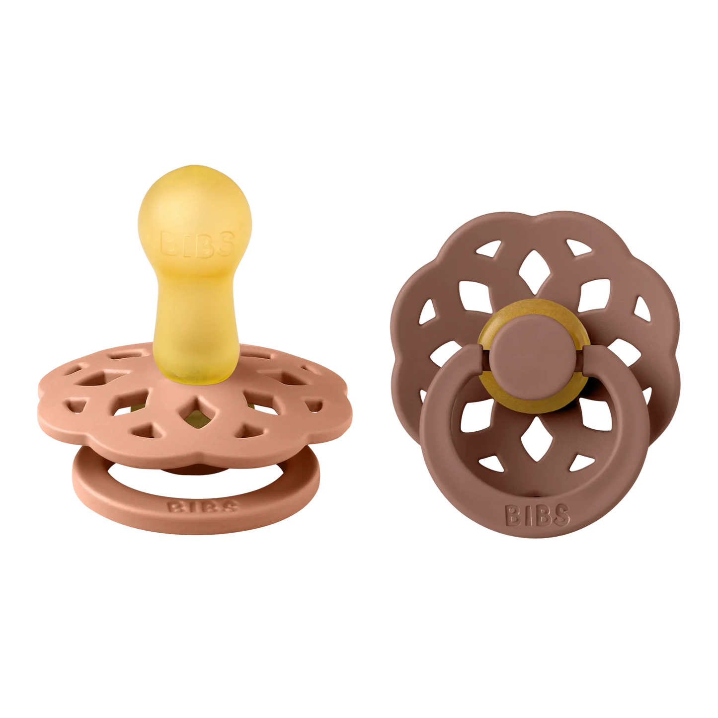 BIBS Boheme Pacifier Two Pack in Peach and Woodchuck - Doodlebug's Children's Boutique