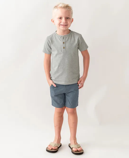 Heather Navy Melange Hybrid Shorts - Doodlebug's Children's Boutique