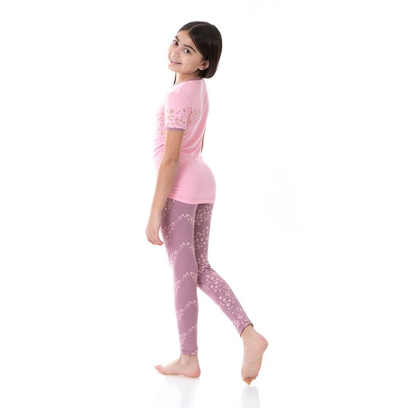 Short Sleeve Graphic Tee Pajama Set in Elderberry Sakura Wind - Doodlebug's Children's Boutique