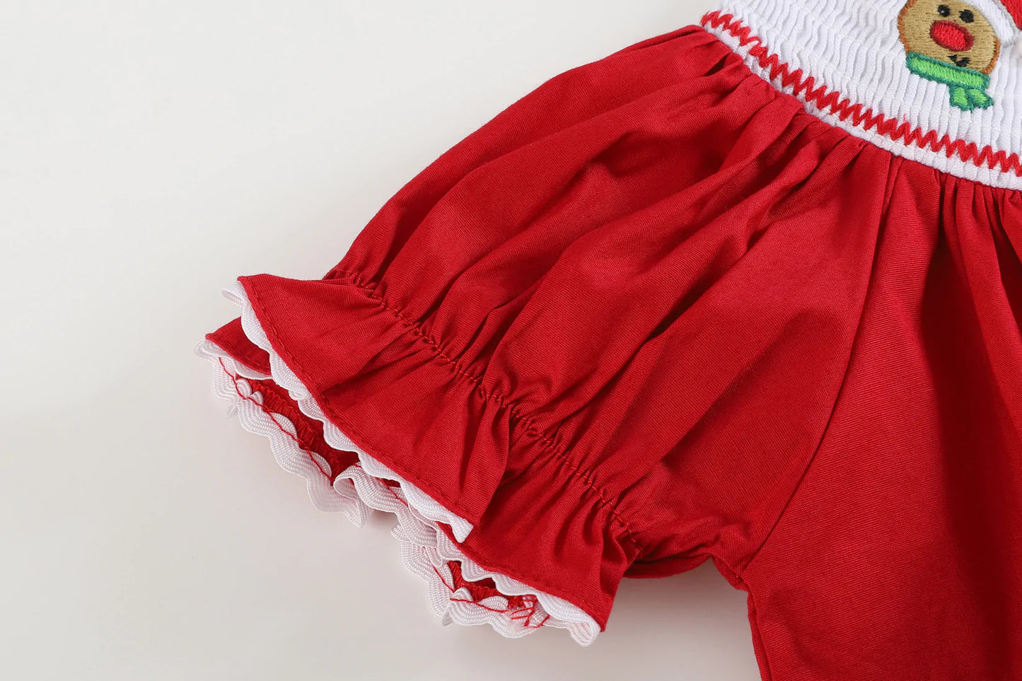 Red Santa and Reindeer Smocked Bishop Dress - Doodlebug's Children's Boutique