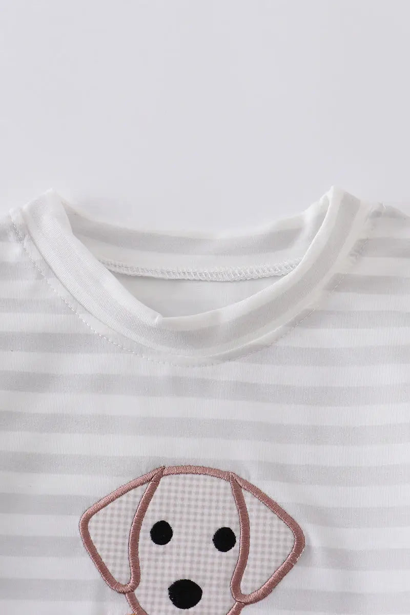 Easter Dog Eggs Applique Stripe Tee - Doodlebug's Children's Boutique