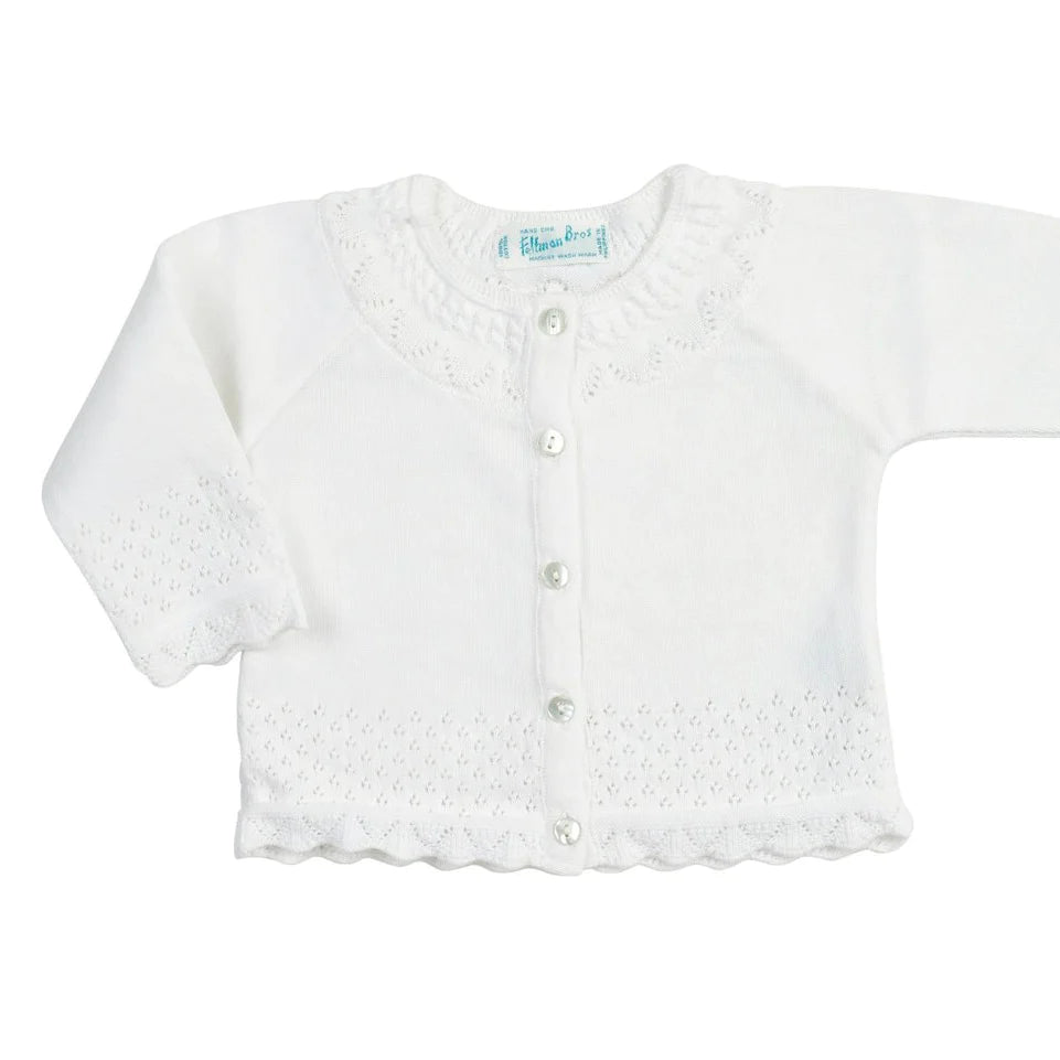 Pointelle Ruffle Knit Cardigan in White - Doodlebug's Children's Boutique