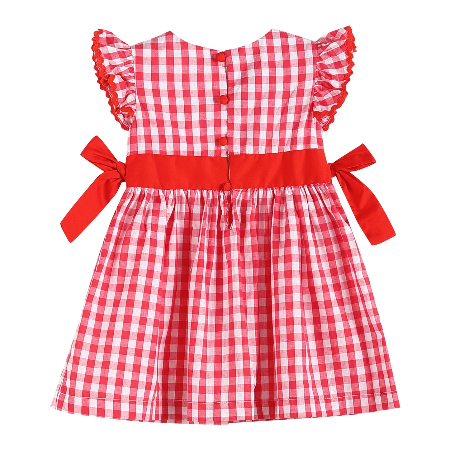 Red Gingham Apple Angel Sleeve Dress - Doodlebug's Children's Boutique