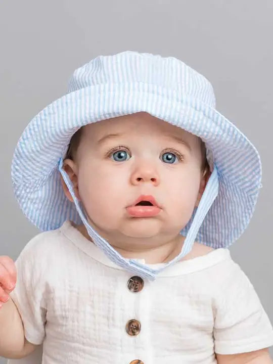 Blue Seersucker Bucket Hat - Doodlebug's Children's Boutique