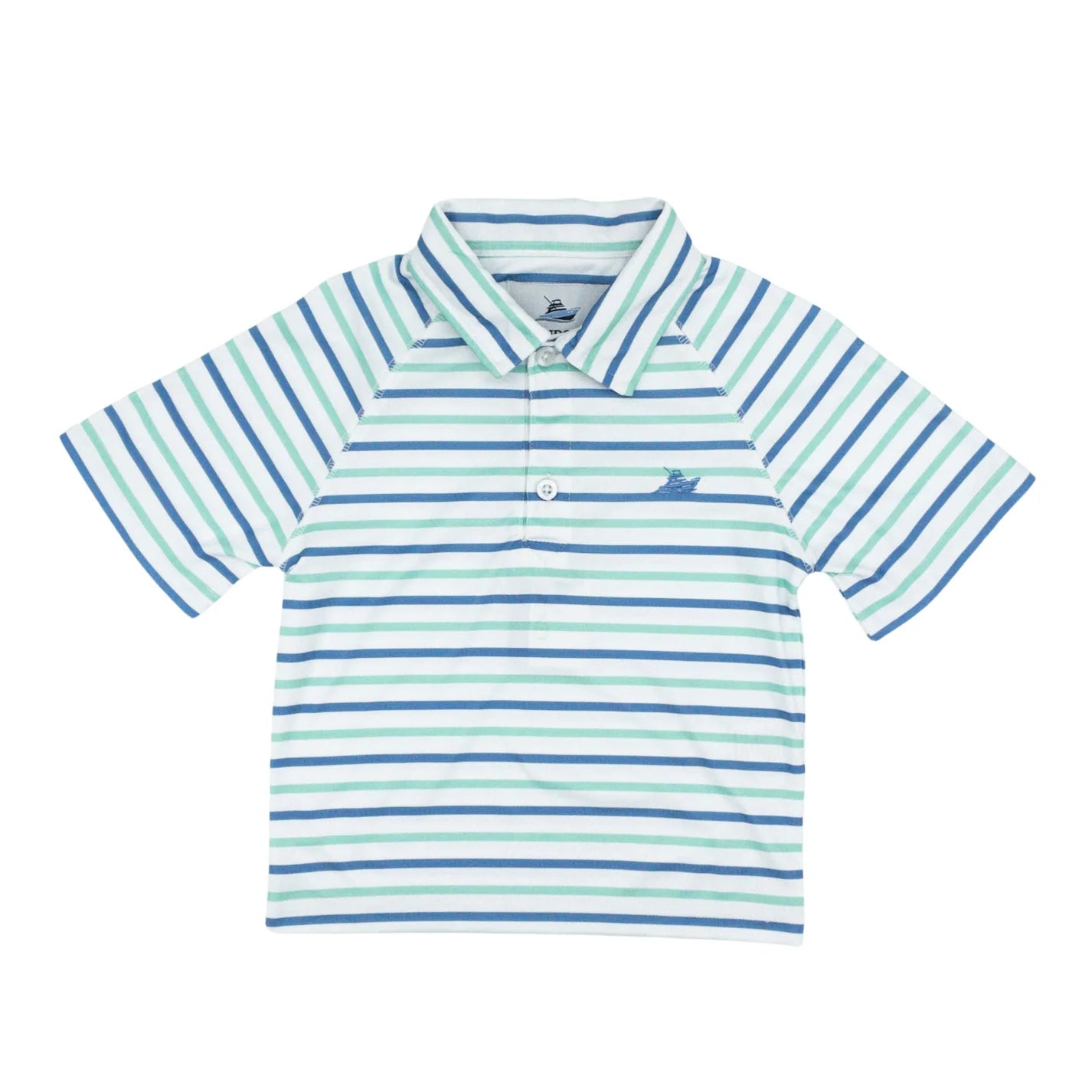 Performance Polo in Green and Blue Stripe - Doodlebug's Children's Boutique