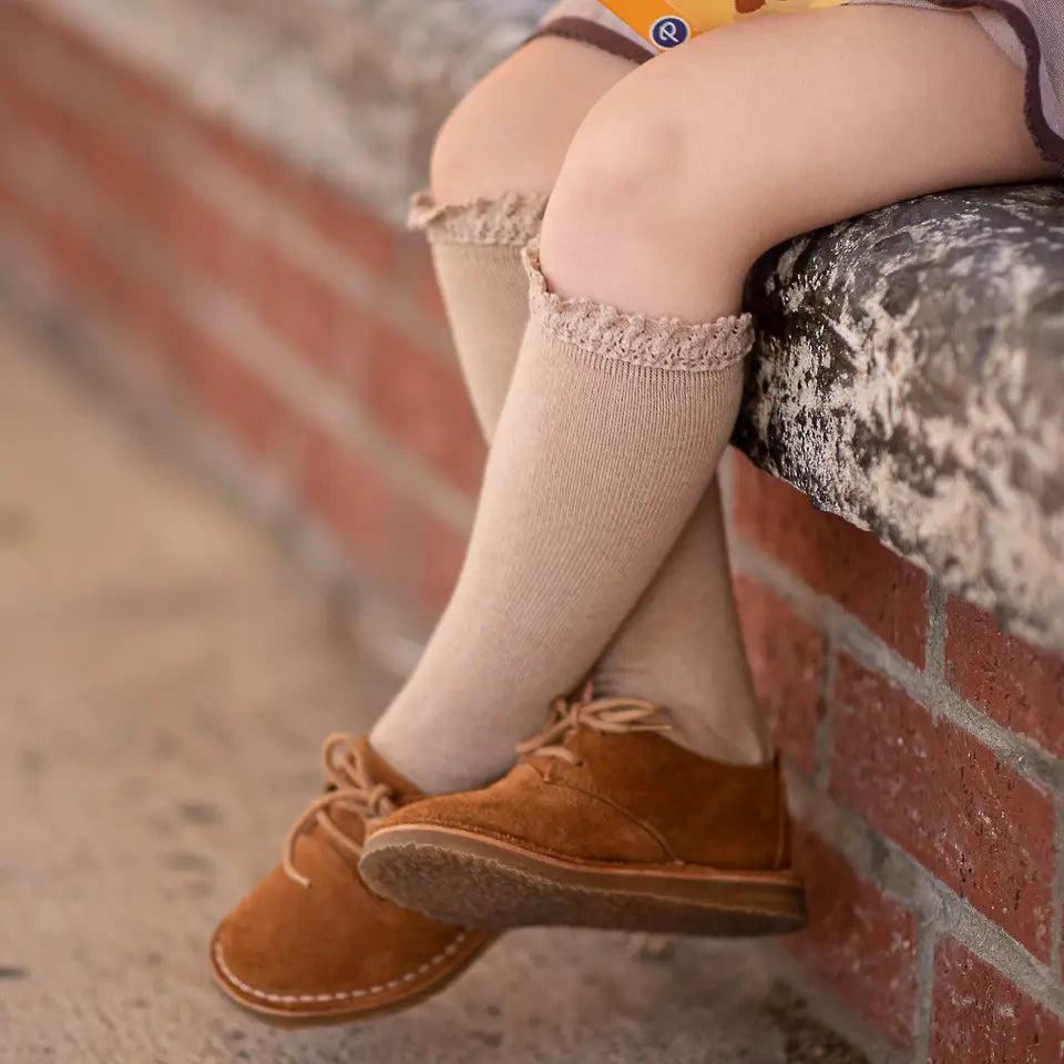 Lace Top Knee Highs in Oat - Doodlebug's Children's Boutique