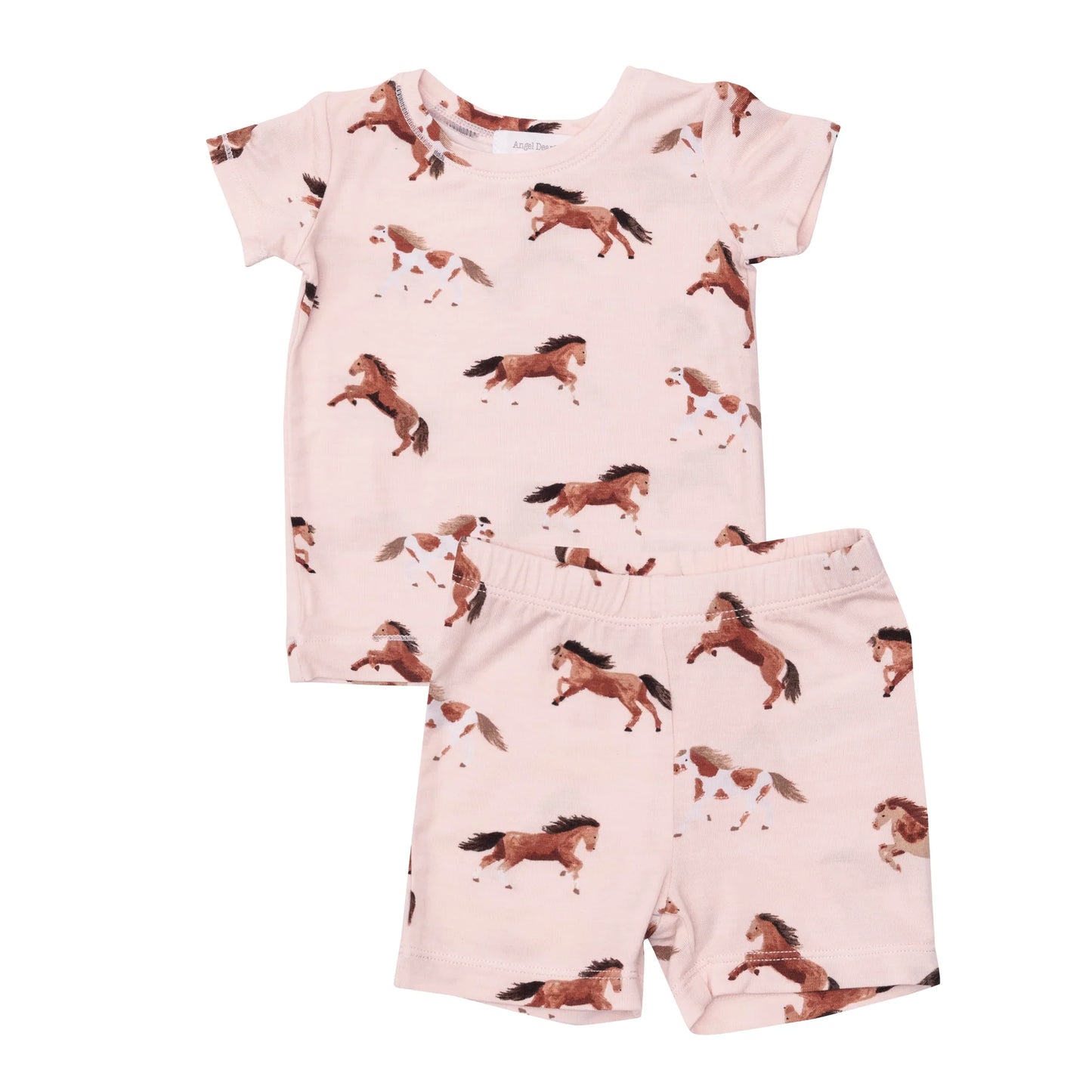 Loungewear Short Set in Pink Horses - Doodlebug's Children's Boutique
