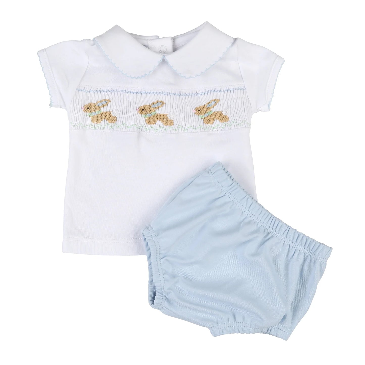 Springtime Bunny Smocked Collared Diaper Cover Set - Doodlebug's Children's Boutique