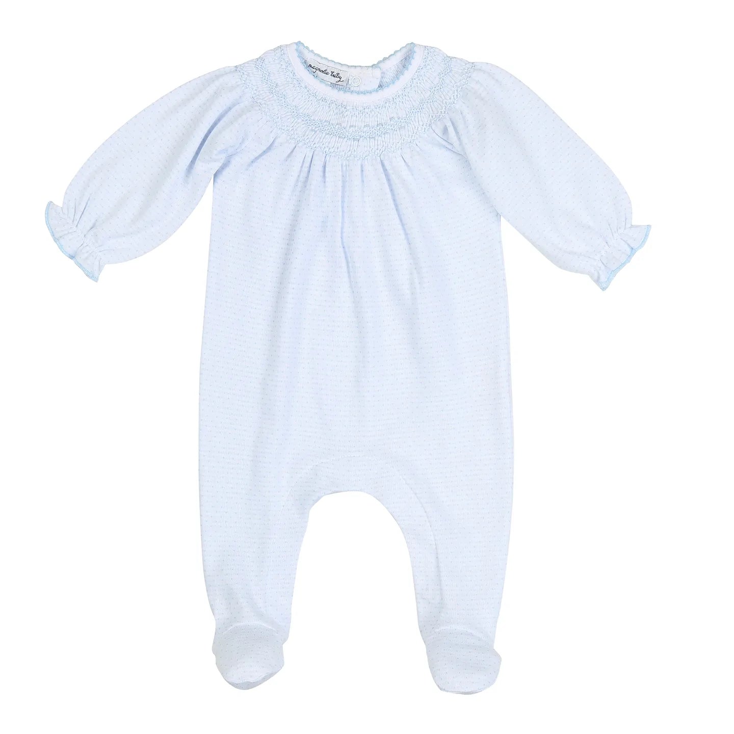 Delaney and Dillon Blue Bishop Footie - Doodlebug's Children's Boutique