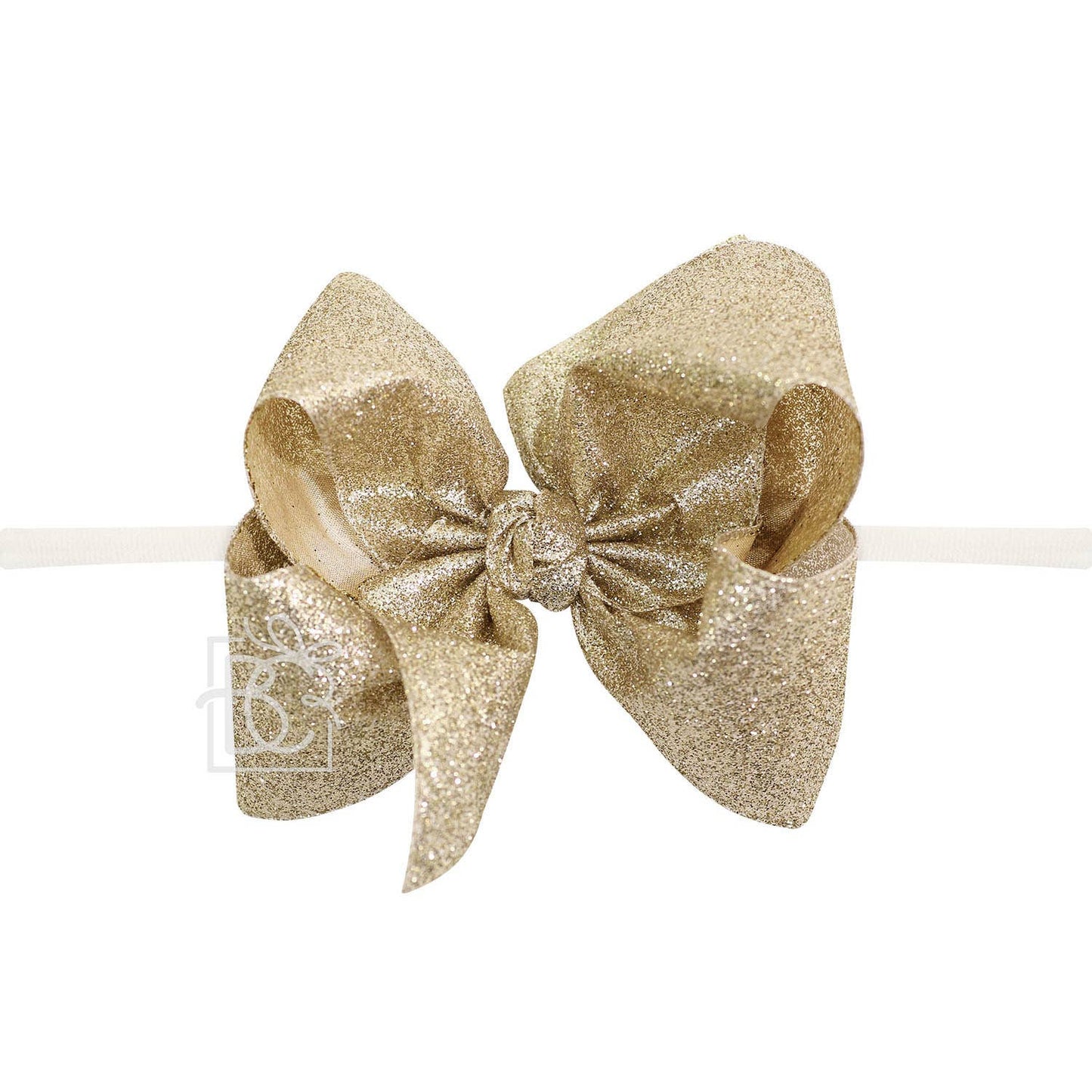 Nylon Headband with Huge Glitter Bow in Champagne - Doodlebug's Children's Boutique