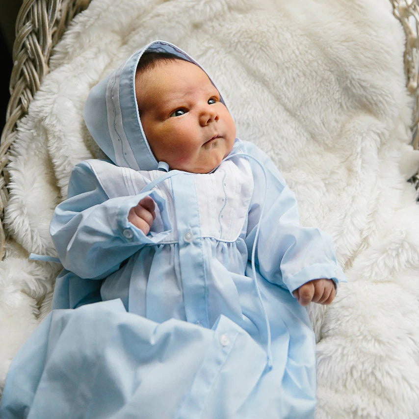 Pleated Yoke Take Me Home Gown and Hat - Doodlebug's Children's Boutique