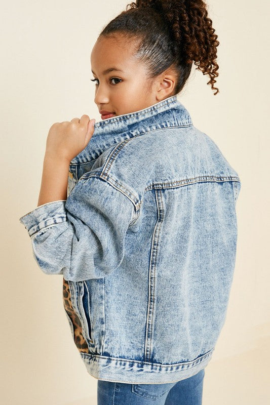 Acid Wash Leopard Denim Jacket - Doodlebug's Children's Boutique