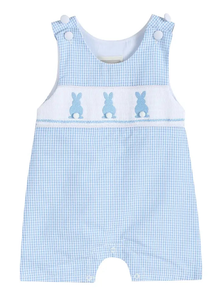 Blue Gingham Easter Bunny Smocked Shortall Doodlebug s Grow
