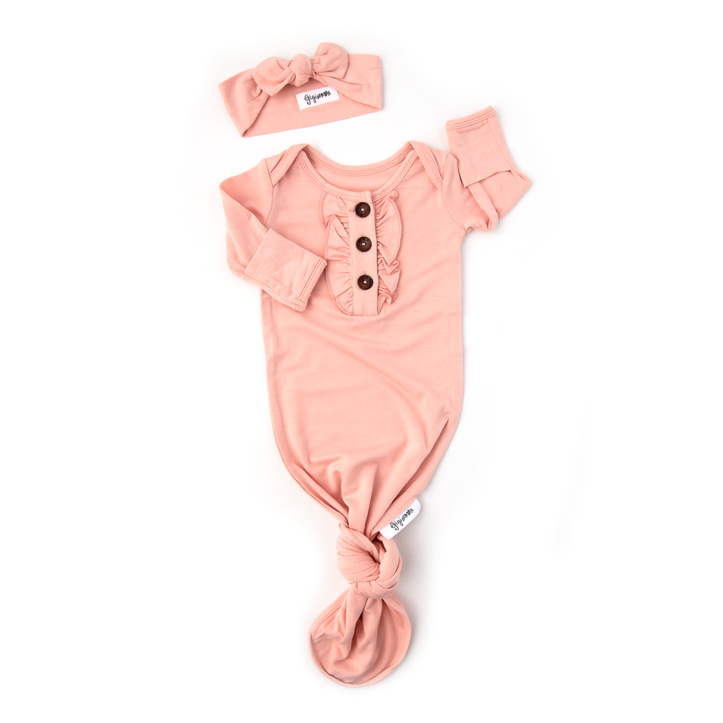 Olivia Knotted Ruffle Button Gown and Headband - Doodlebug's Children's Boutique
