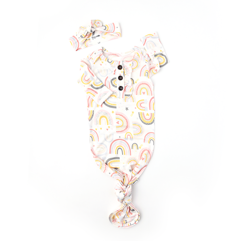 Millie Knotted Ruffle Button Gown and Headband - Doodlebug's Children's Boutique