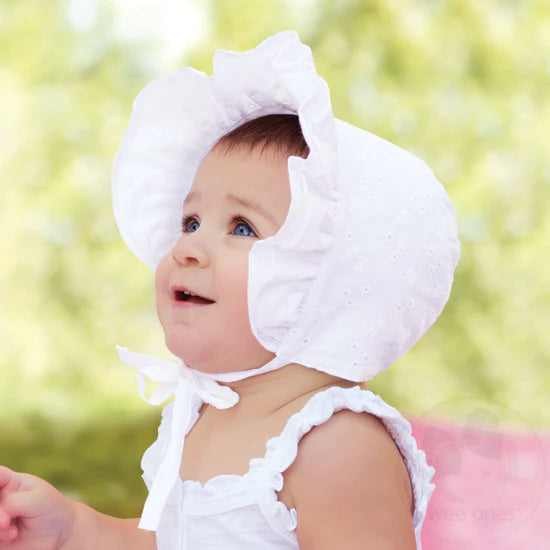 Eyelet Double Ruffle Bonnet - Doodlebug's Children's Boutique