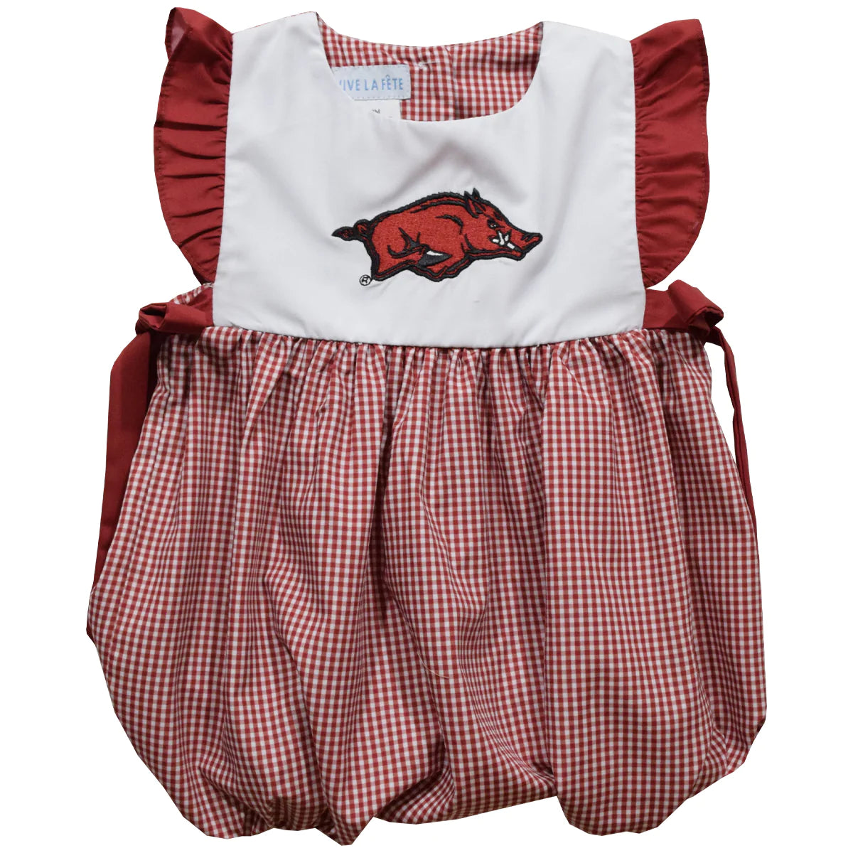 Arkansas Embroidered Red Gingham Bubble - Doodlebug's Children's Boutique