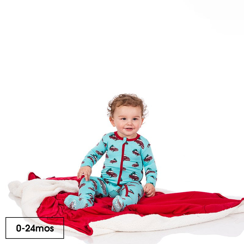 Print Footie with Zipper in Iceberg Trucks and Trees - Doodlebug's Children's Boutique