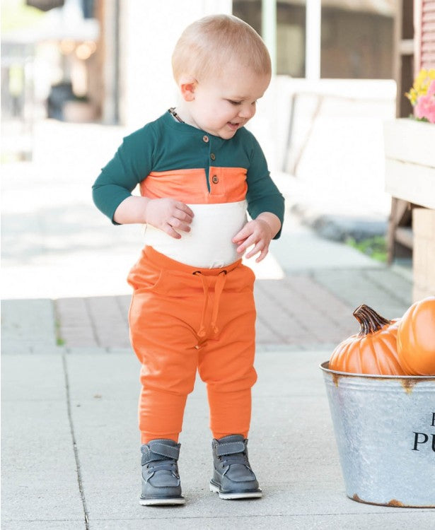 Twilight and Cider Color Block Henley Bodysuit - Doodlebug's Children's Boutique