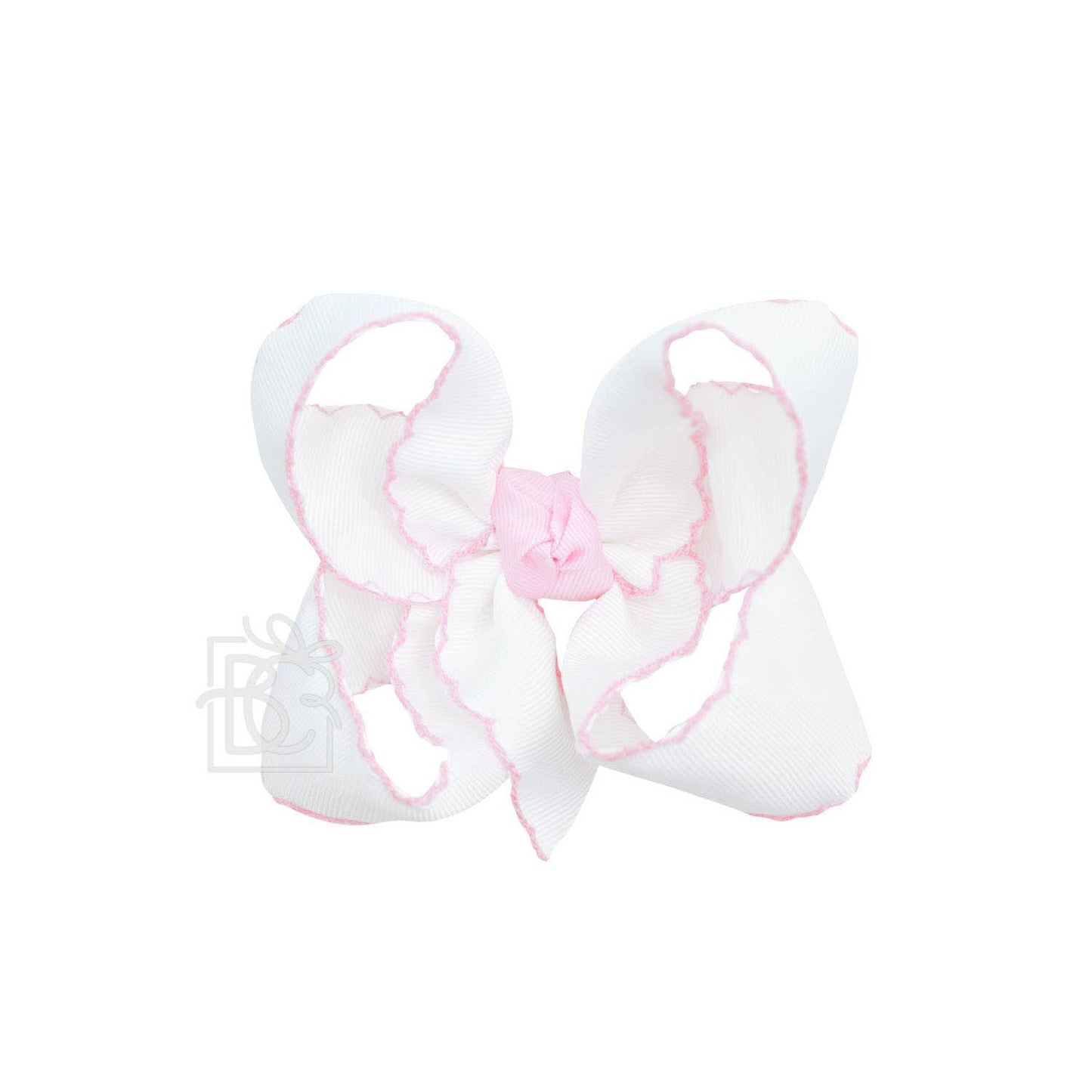 Large Crochet Edge Bow in White and Light Pink - Doodlebug's Children's Boutique