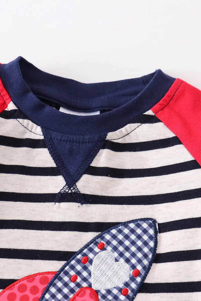 Stripe Rocket Heart Romper - Doodlebug's Children's Boutique
