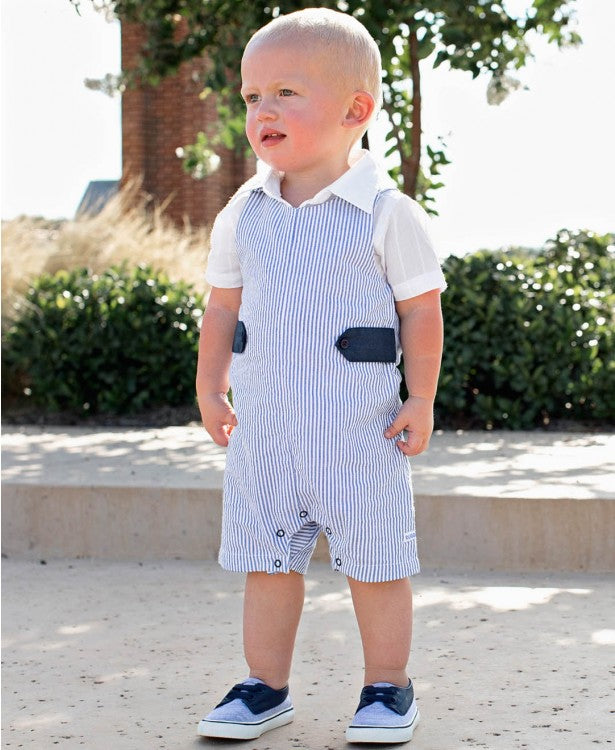 Blue Seersucker Jon Jon - Doodlebug's Children's Boutique