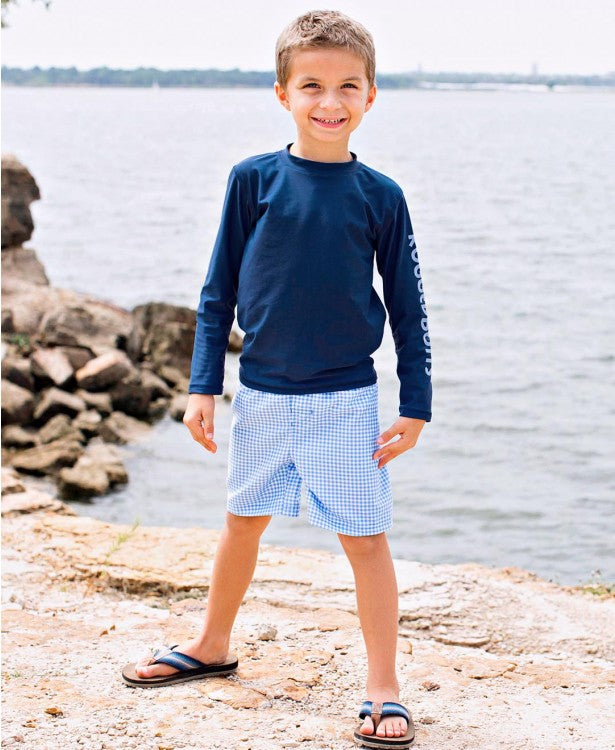 Cornflower Blue Gingham Swim Trunks - Doodlebug's Children's Boutique