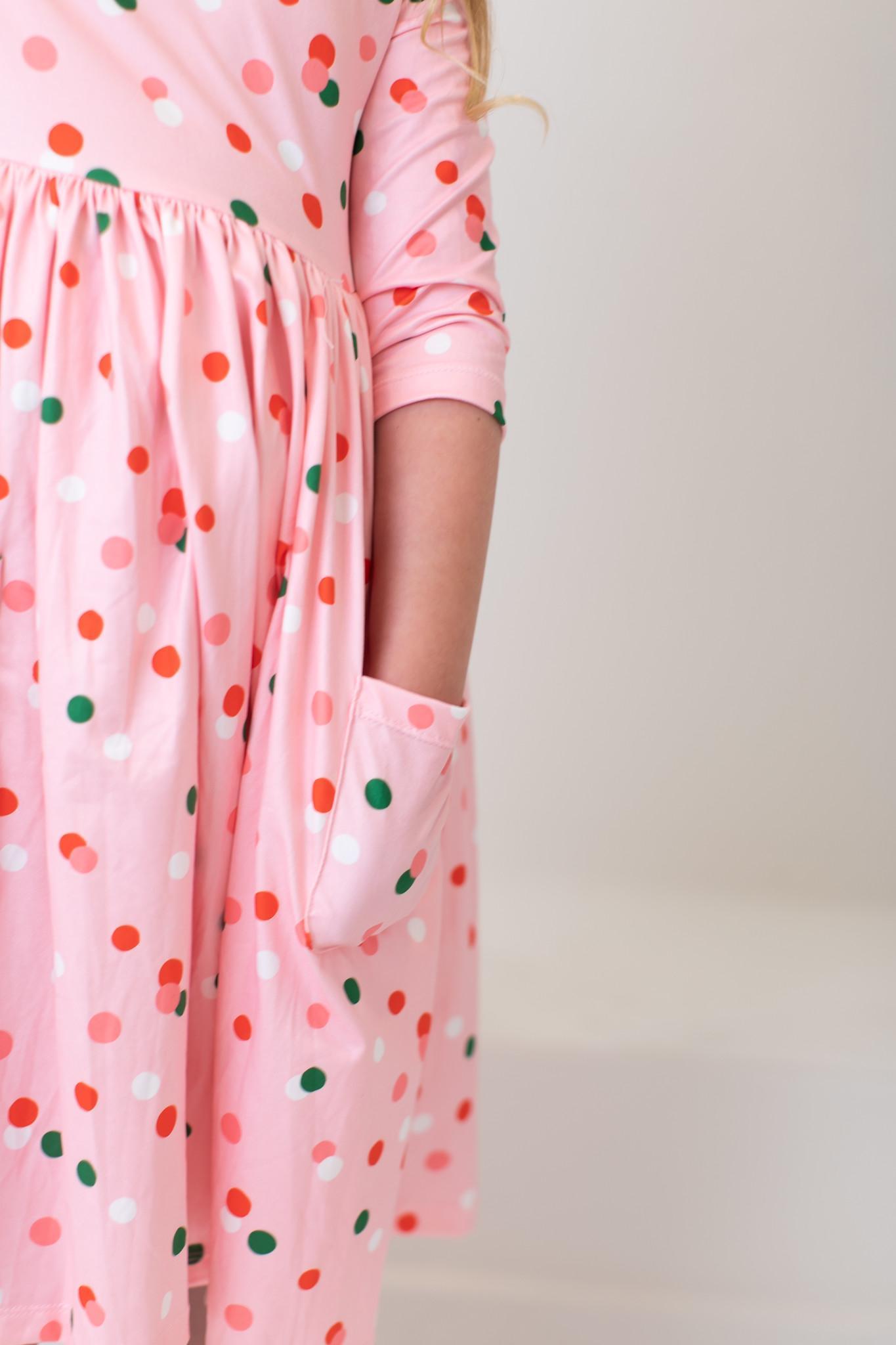 Dots of Color 3/4 Sleeve Pocket Twirl Dress - Doodlebug's Children's Boutique