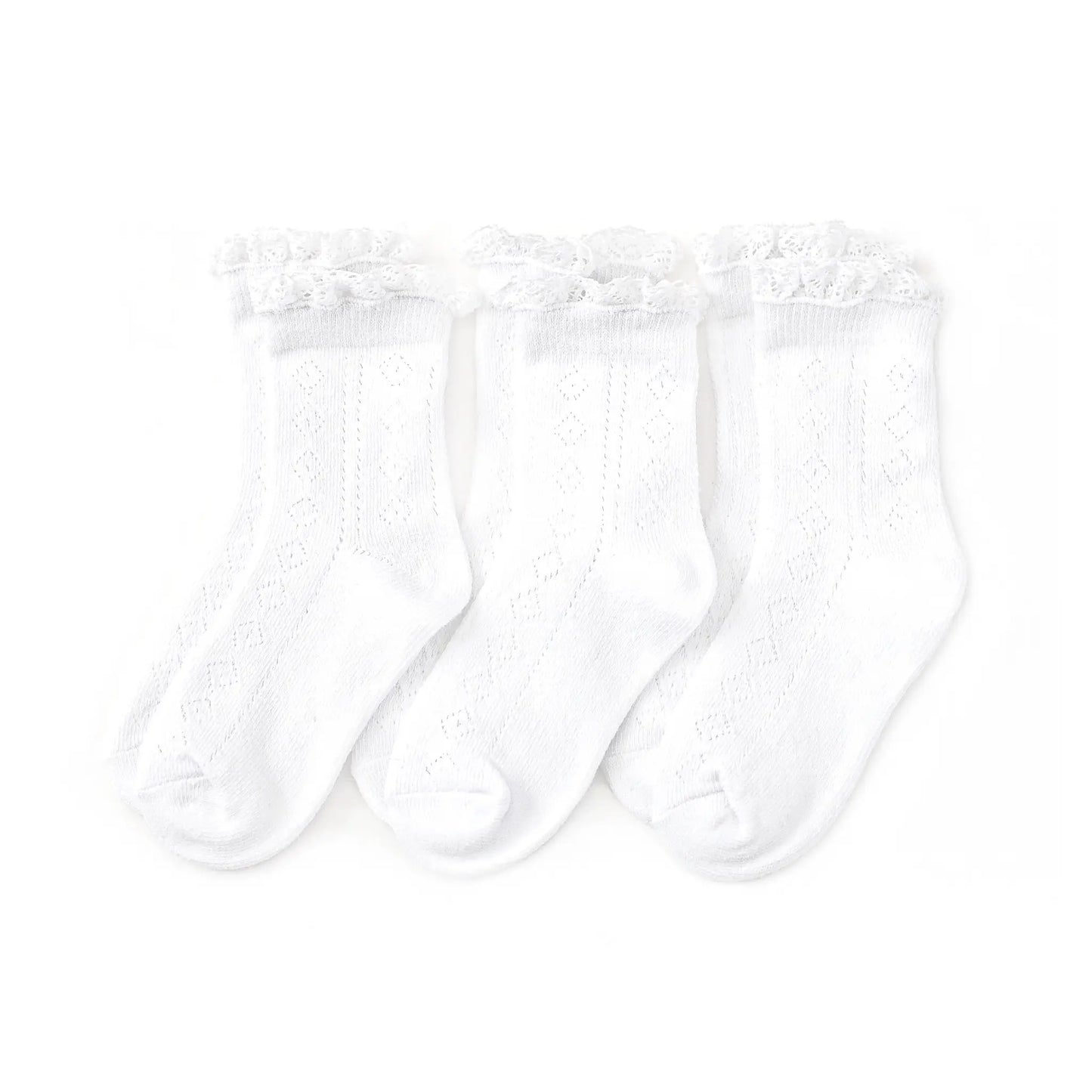 All White Fancy 3 Pack Midi Socks - Doodlebug's Children's Boutique