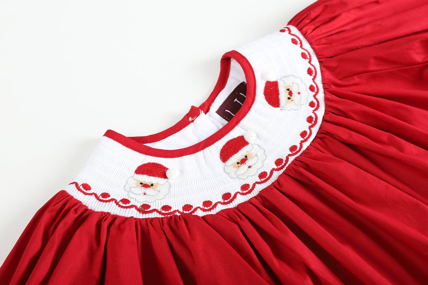 Red Poplin Santa Smocked Bishop Dress - Doodlebug's Children's Boutique