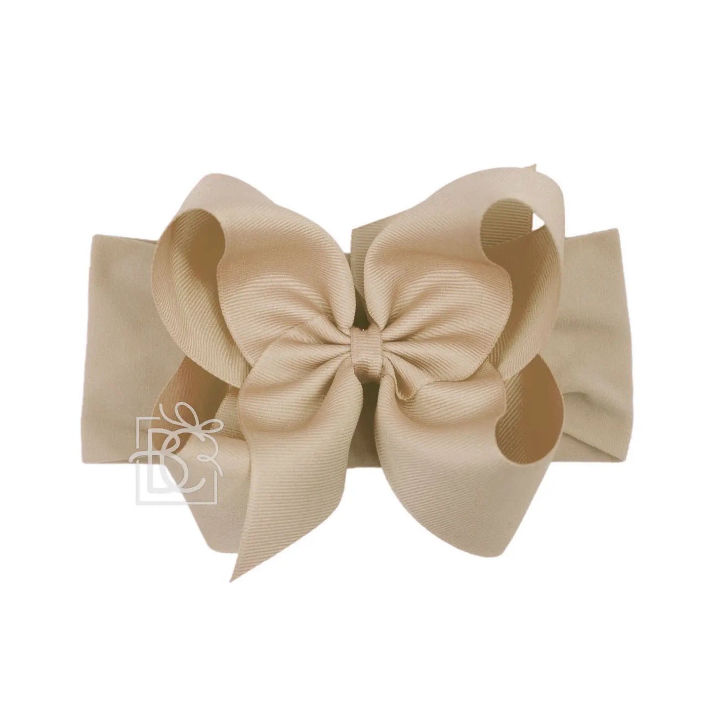 Wide Nylon Headband with Huge Bow in Oatmeal - Doodlebug's Children's Boutique