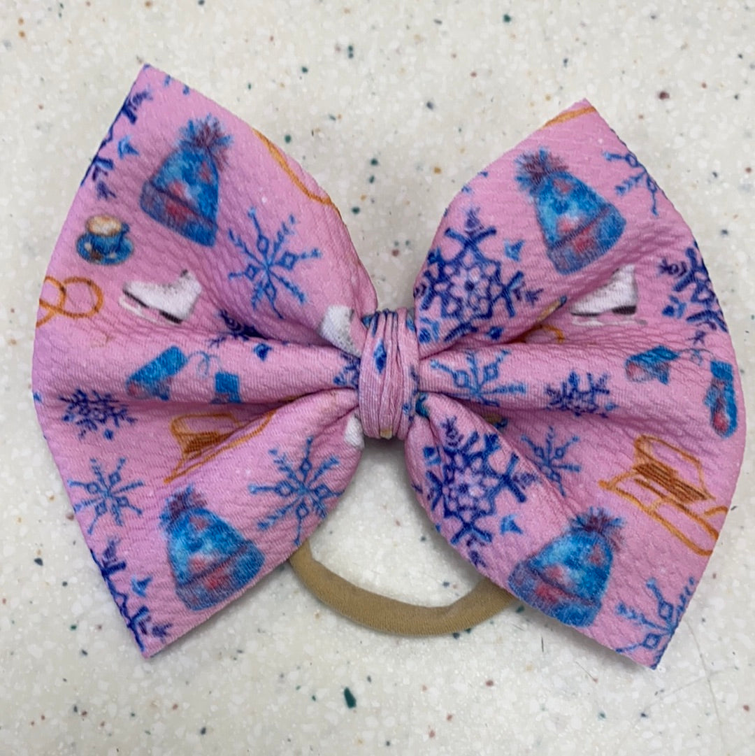 Pink Ice Skate Bow on Nylon - Doodlebug's Children's Boutique