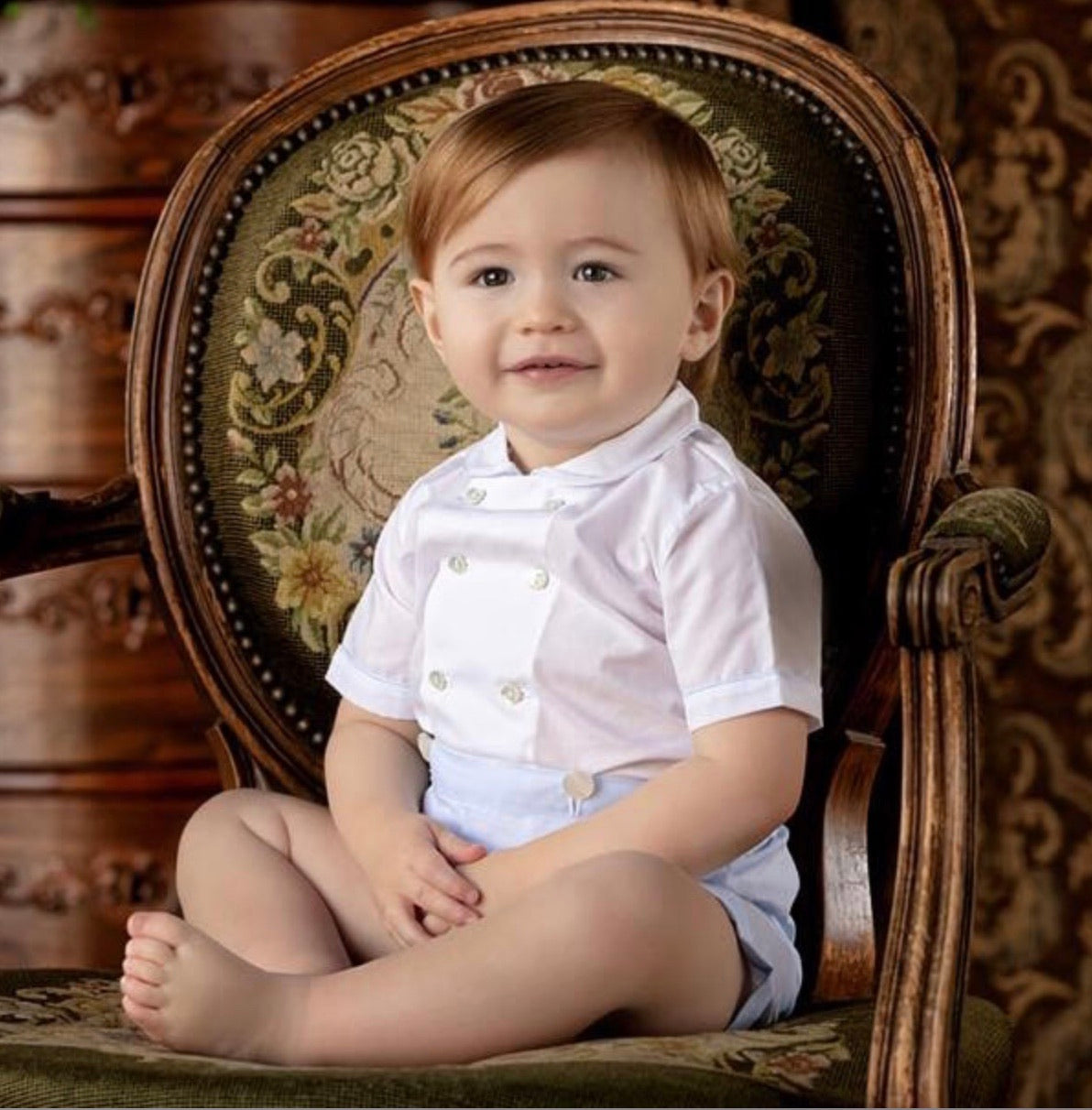 Double Breasted Bobby Suit in White and Blue - Doodlebug's Children's Boutique